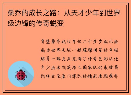 桑乔的成长之路：从天才少年到世界级边锋的传奇蜕变